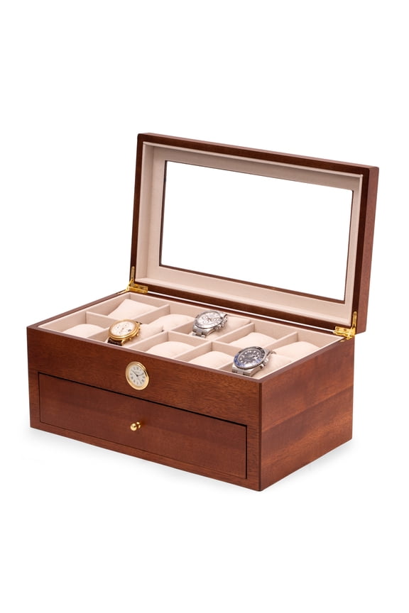 Cherry wood twenty watch box with quartz movement clock