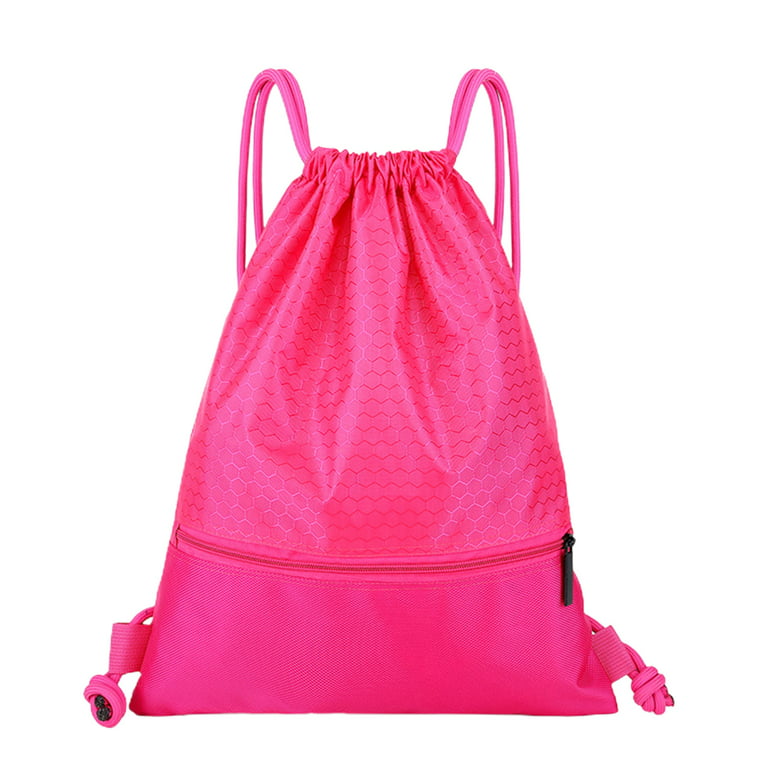 Drawstring Backpack Bag, Waterproof Draw String Back Sack with Zip Pocket,  Gym Drawstring Bags Swim Bag for Men Women