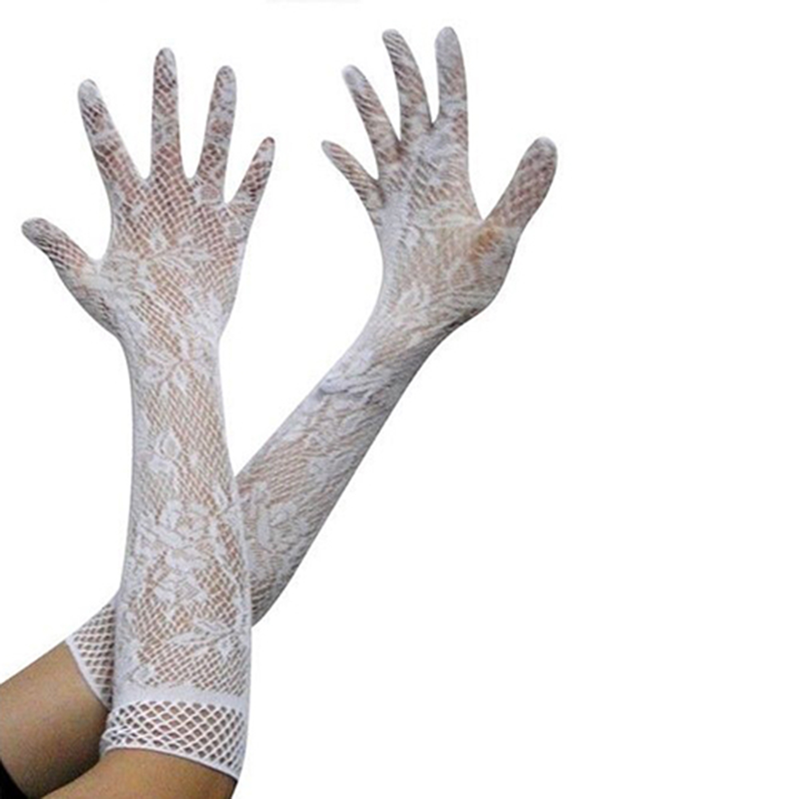 White elbow shop length gloves