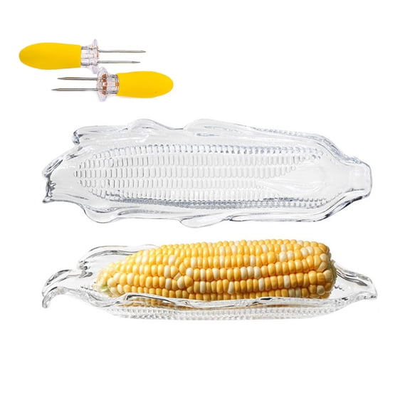 Cherryhome Plastic Corn Trays Transparent Corn Dishes, Clear Service Tray Corn Dish Cob Dinnerware Sets Stackable Transparent Corn Tray Sweet Butter Corn Holder for Home Party