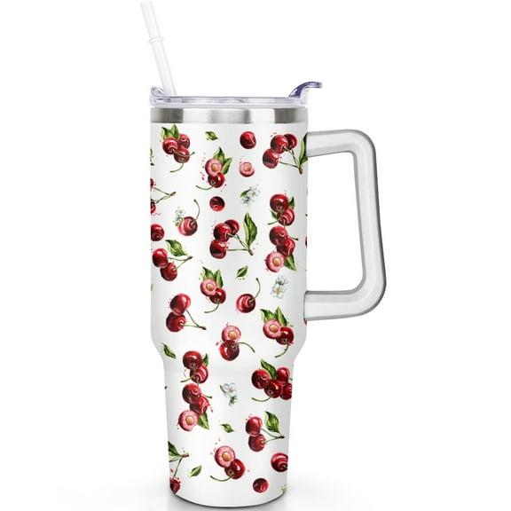 Cherrys 40oz Tumbler, Spill Proof Lid & Handle 40 oz Cherrys Theme Tumbler, Straw Double Insulated Cherrys Lover Gifts