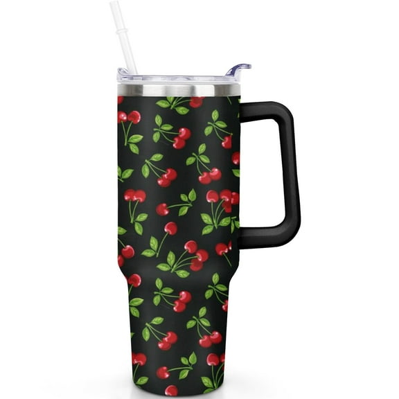 Cherrys Theme 40oz Tumbler Handle Spill Proof Lid Straw 40 oz Cherrys Tumbler Double Insulated BPA-Free Design