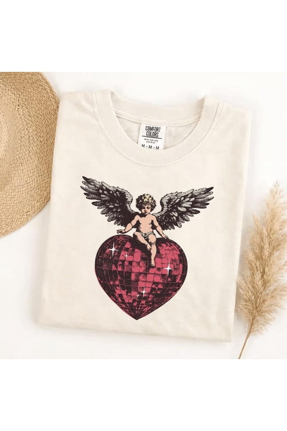 Cherub Disco Heart Shirt, Vintage Angel Cupid Graphic Design, Comfort Colors Unisex Cotton T-Shirt Size S-3XL