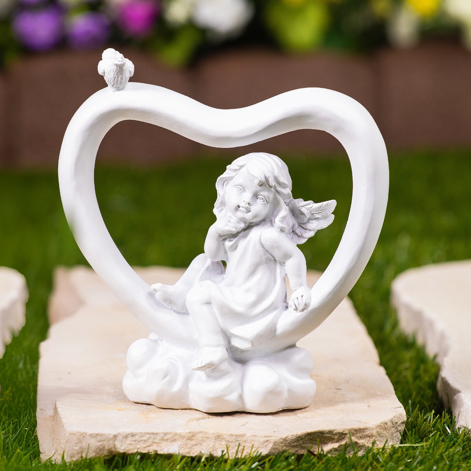 Northlight Cherub Heart with Bird Decoration - 7" - White