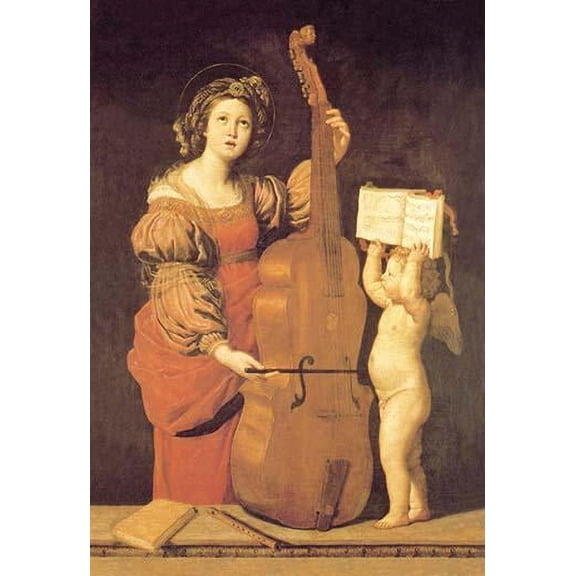 Cherub Holds Music Book for Woman Playing the Cello Fine art canvas print (20" x 30")