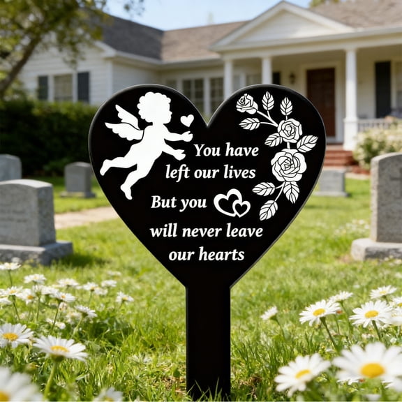 Cherub Memorial Garden Stake, Acrylic Heart-shaped Grave Marker, Sympathy Gift for Loss of Loved One