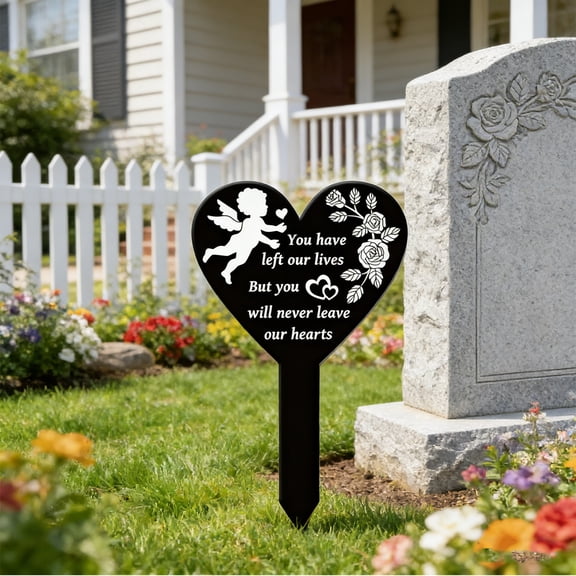 Cherub Memorial Garden Stake, Acrylic Heart-shaped Grave Marker, Sympathy Gift for Loss of Loved One