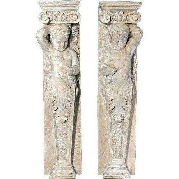 Cherub Stone Column Set Life Size Statue
