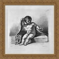 thumbnail image 1 of Cherub sitting in the act of covering 28x28 Large Gold Ornate Wood Framed Canvas Art by Giovanni Battista Piranesi, 1 of 2