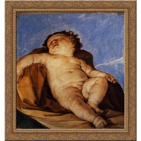Cherub sleeps 20x20 Gold Ornate Wood Framed Canvas Art by Reni, Guido