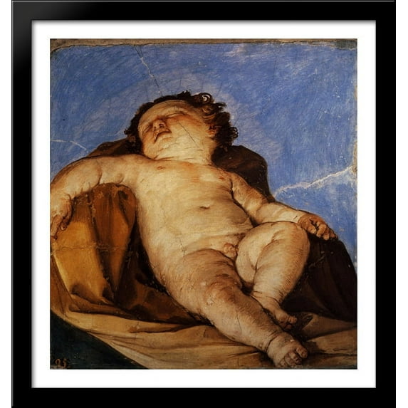 Cherub sleeps 28x30 Large Black Wood Framed Print Art by Guido Reni