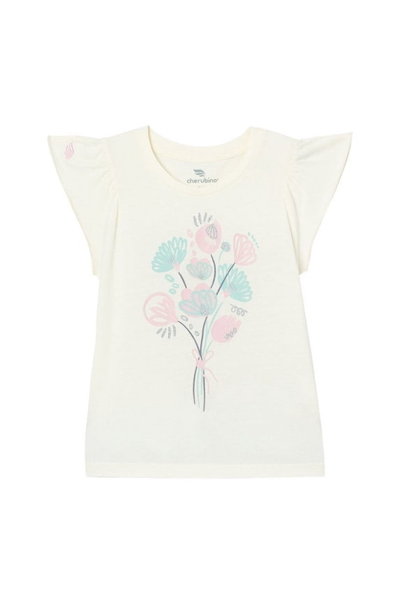Girls' Flutter Sleeve Floral Bouquet Tee