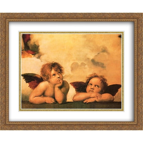 Cherubs (Detail Sistine Madonna) 2x Matted 28x36 Large Gold Ornate Framed Art Print by Raphael