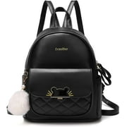 Cheruty Mini Backpack Women Leather Small Backpack Purse for Teen Girl Travel Backpack Cute School Bookbags Ladies Satchel Bags Black