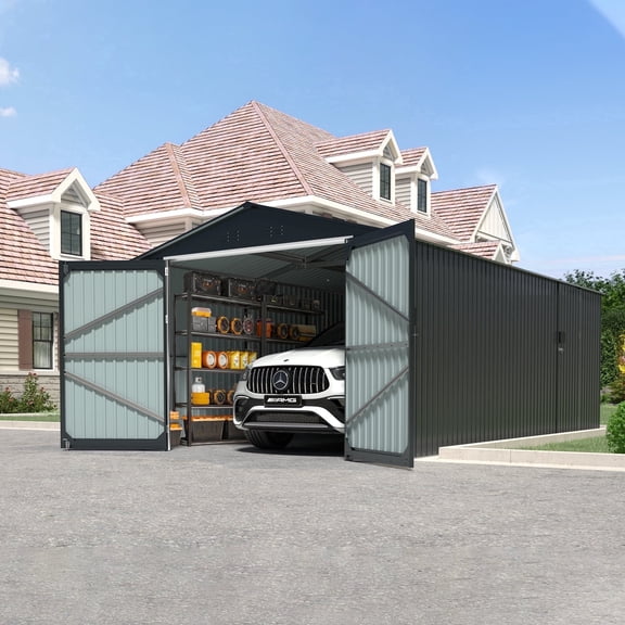 10'x20' Plus Upgraded Metal Garage Shed with Double Front Doors & Side Entry Door