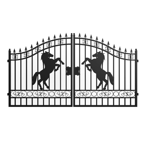 Chery Industrial 12x8 ft Dual Swing Driveway Steel Gate with Horse Design