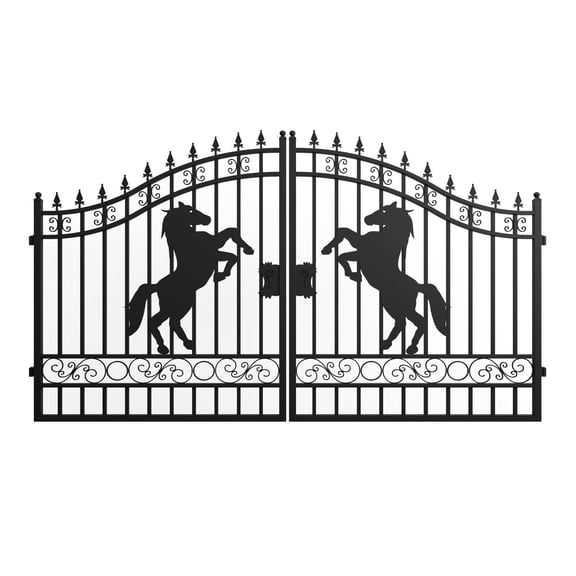 Chery Industrial 12x8 ft Dual Swing Driveway Steel Gate with Horse Design