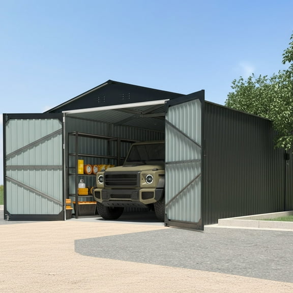 Chery Industrial 13x20 FT Heavy-Duty Metal Garage Shed, Large Outdoor Storage Shelter for Cars, Trucks, Bikes, and Garden Tools