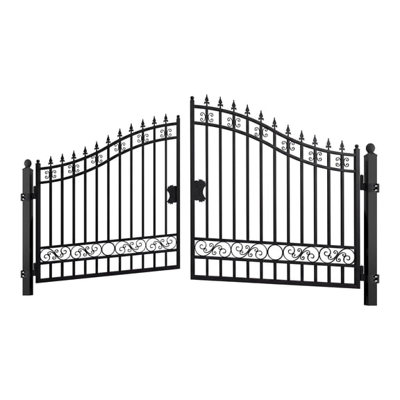 Chery Industrial 14Ft Dual Swing Iron Gate with Posts, Basic Style for Driveway and Outdoor Security, Black