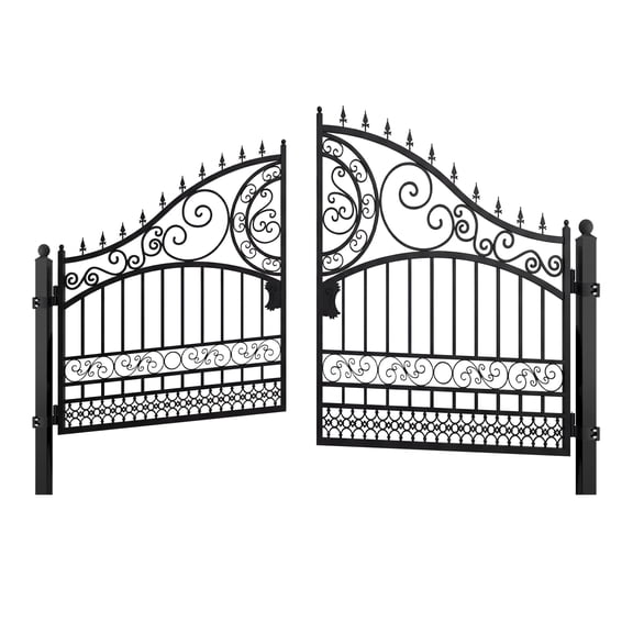 Chery Industrial 14Ft Dual Swing Iron Gate for Driveway, Security Gate, Outdoor Fence Gate for Yard, Backyard Patio,European Design