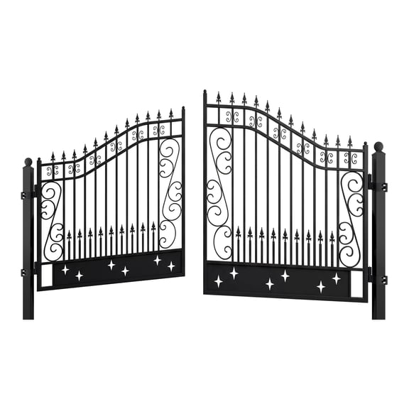 Chery Industrial 14Ft Dual Swing Iron Gate for Driveway, Security Gate, Outdoor Fence Gate for Yard, Backyard Patio,Star Design with Post