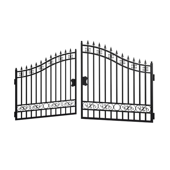 Chery Industrial 14x8 FT Dual Swing Driveway Gate, Decorative Steel Gate with Galvanized Welded Frame, Durable Rustproof Outdoor Patio & Garden Door