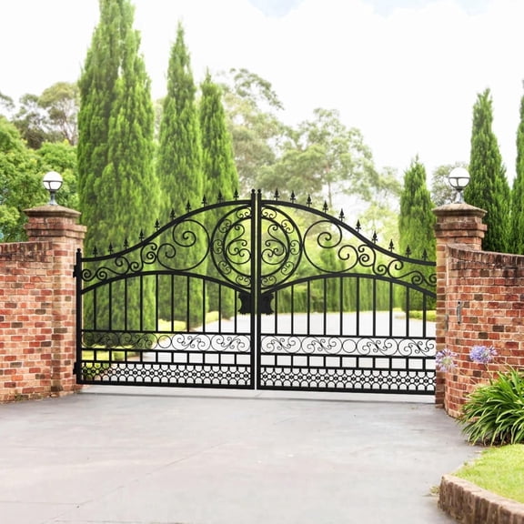 Chery Industrial 14x8 FT Dual Swing Driveway Gate, Decorative Steel Entrance Gate with Galvanized Welded Frame, Durable Rustproof Outdoor Patio & Garden Door,European Design