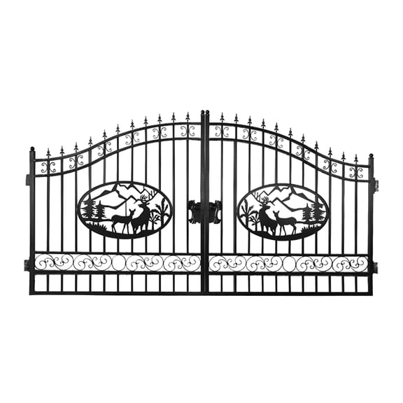 Chery Industrial 14x8 ft Steel Dual Swing Driveway Gate with Deer Pattern