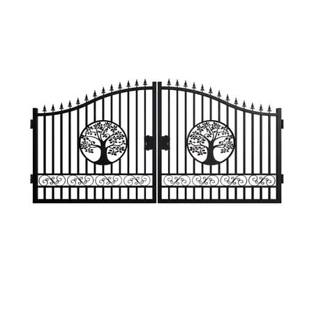 Chery Industrial 14x8 ft Steel Dual Swing Driveway Gate with Wider Goalposts