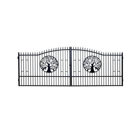 Chery Industrial 18.62FT Dual Swing Iron Gate, Tree Motif Style for Driveway and Outdoor Security