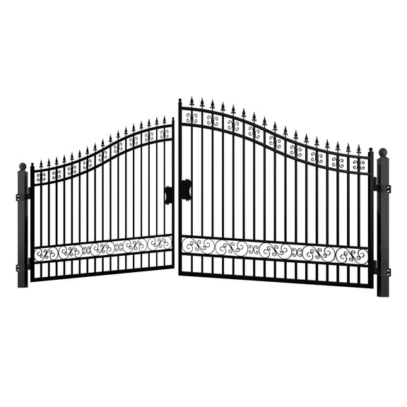 Chery Industrial 18Ft Dual Swing Iron Gate with Posts for Driveway, Security Gate, Outdoor Fence Gate for Yard, Backyard Patio