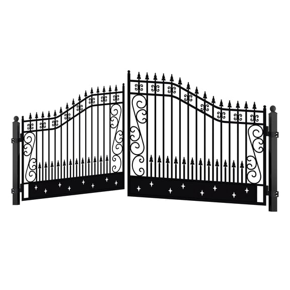 Chery Industrial 18Ft Dual Swing Iron Gate for Driveway, Security Gate, Outdoor Fence Gate for Yard, Backyard Patio,Star Design