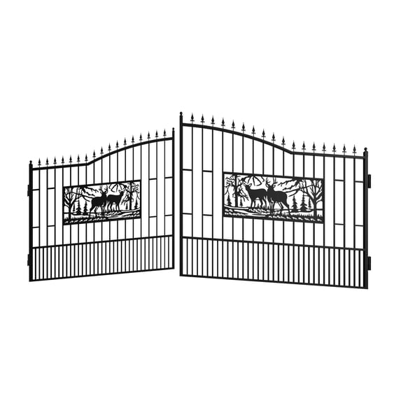 Chery Industrial 18x8 ft Dual Swing Driveway Steel Gate with Deer Design