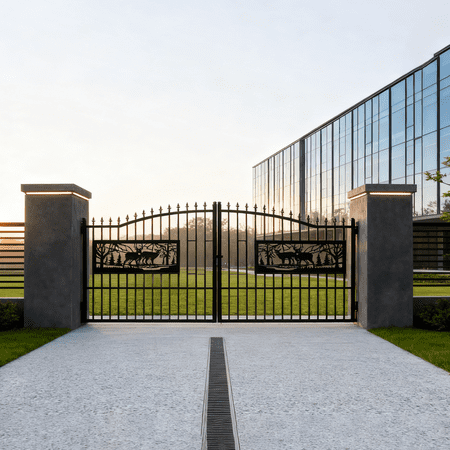 Chery Industrial 20 x 7FT Driveway Gate, Heavy Duty Galvanized Steel Dual Swing Entry Gate with Powder Coated Finish for Home, Ranch, Commercial Securit