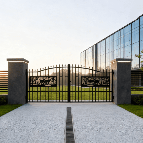 Chery Industrial 20 x 7FT Driveway Gate, Heavy Duty Galvanized Steel Dual Swing Entry Gate with Powder Coated Finish for Home, Ranch, Commercial Securit