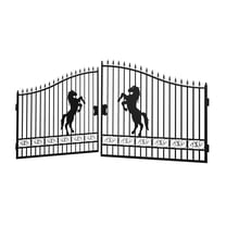Chery Industrial 20X8Ft Steel Metal Outdoor Dual Swing Driveway Gate for Yard, Backyard Patio -Horse