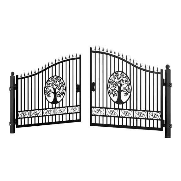 Chery Industrial 20Ft Dual Swing Iron Gate for Driveway, Security Gate, Outdoor Fence Gate with Wider Goalposts,Tree Design with Post