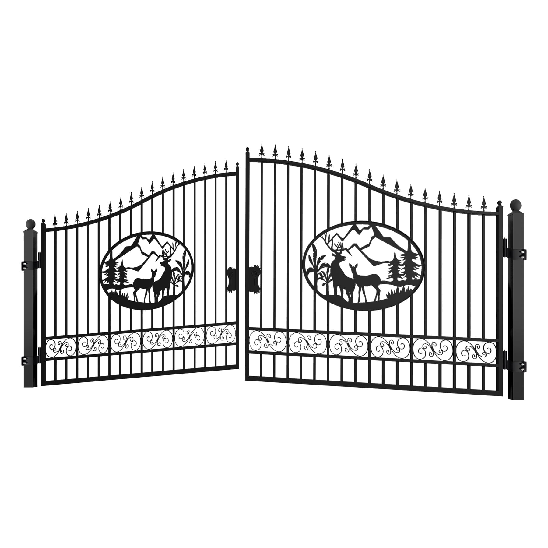 Chery Industrial 19.4Ft Dual Swing Iron Gate With Posts, Deer Design ...