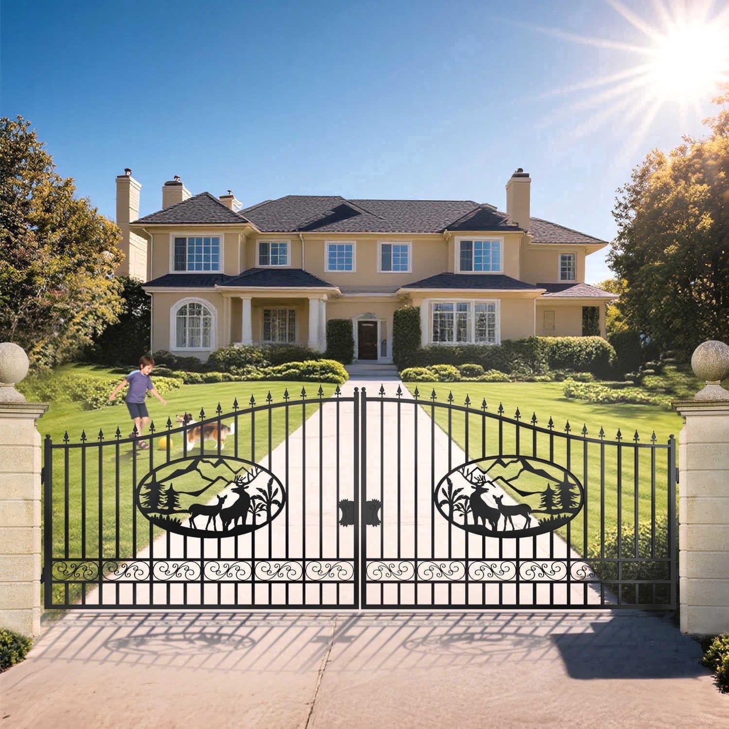 Chery Industrial, Steel Metal Outdoor Dual Swing Driveway Gate ...