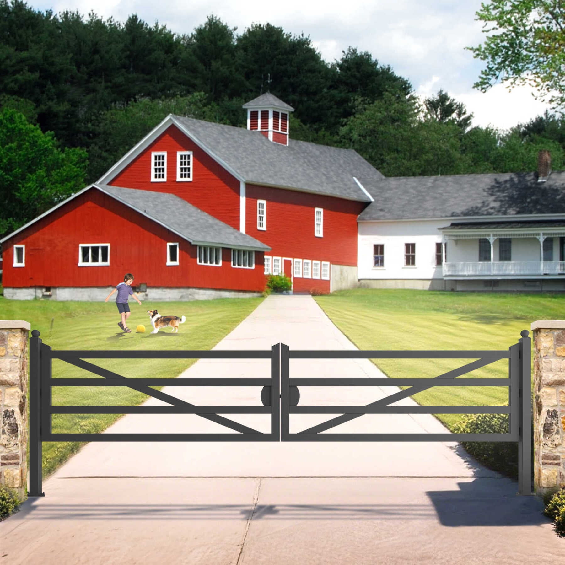 Chery Industrial Farm Metal Driveway Gate with Diagonal Tubes, Black ...