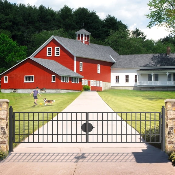 Chery Industrial 20ft Metal Outdoor Garden Post Cap Driveway Gate with Gate Lock,Black