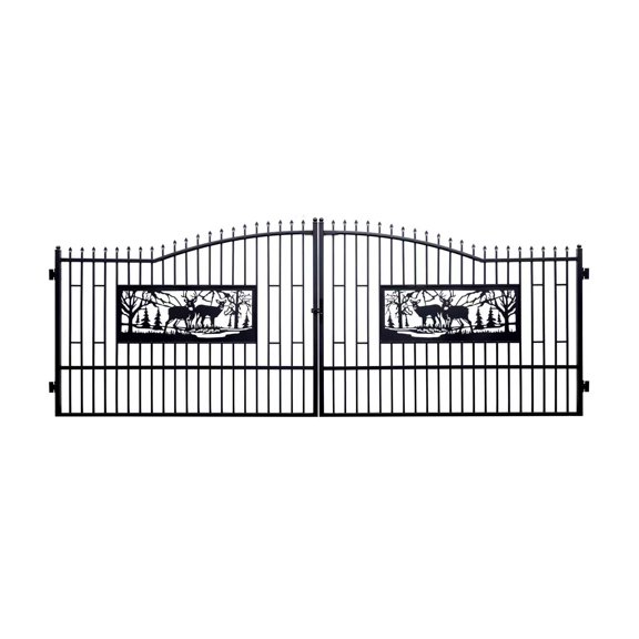 Chery Industrial 20ft x 7ft Heavy Duty Double Door Iron Gate  Galvanized Steel Driveway Entrance Gate for Home, Ranch, Commercial Securit (New Model Stamped Gun Tip)