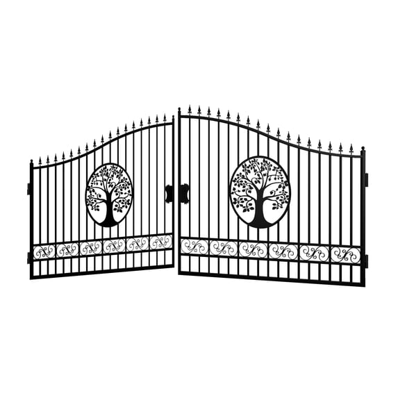 Chery Industrial 20x8 ft Dual Swing Driveway Steel Gate with Tree Design