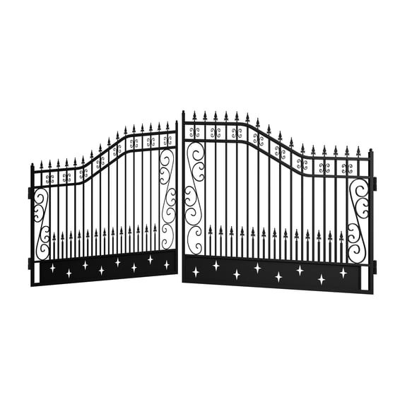 Chery Industrial 20X8Ft Steel Metal Outdoor Dual Swing Driveway Gate for Yard, Backyard Patio -Star
