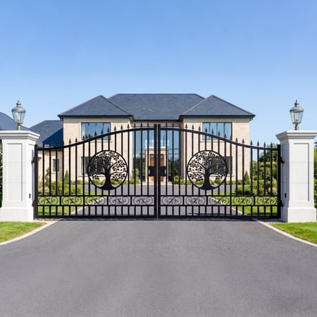 Chery Industrial 20x8 ft Steel Dual Swing Driveway Gate with Wider Goalposts