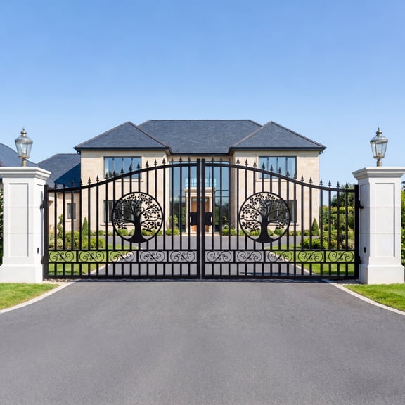 Chery Industrial 20x8 ft Steel Dual Swing Driveway Gate with Wider Goalposts