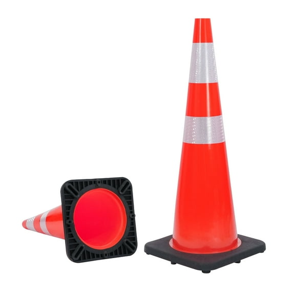 Chery Industrial 36in Traffic Cones, Safety Road Parking Cone with Black Weighted Base, 2 Pack