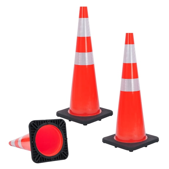 Chery Industrial 36in Traffic Cones, Safety Road Parking Cone with Black Weighted Base, 3 Pack