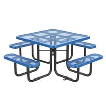 Chery Industrial 46" Expanded Metal Square Picnic Table with 4 Benches & Umbrella Hole, Outside Table and Bench Set for Park, Garden, Backyard, Patio, Blue