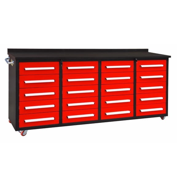 Work Bench,Heavy Duty 7FT 20-Drawers Storage Cabinets with Stainless Steel Top & Casters,Red